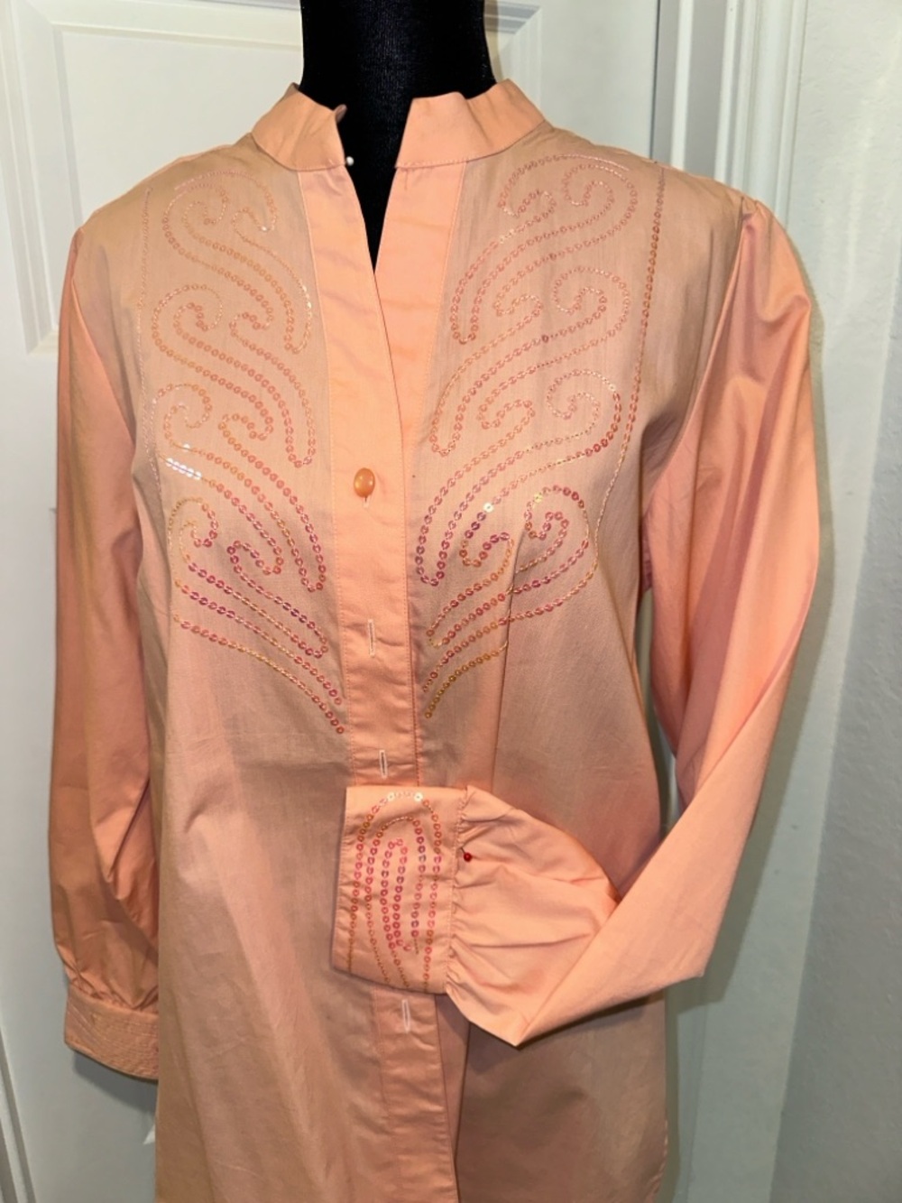 Bob Mackie Peach Cotton-Blend Button Tunic